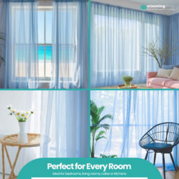 "Neel Blue Voile Curtains Slot Top, 2 Curtains, Sky Blue - 56"" Width X 72"" Drop" - thumbnail 8
