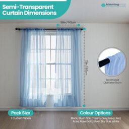 "Neel Blue Voile Curtains Slot Top, 2 Curtains, Sky Blue - 56"" Width X 72"" Drop" - thumbnail 2