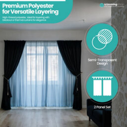"Neel Blue Voile Curtains Slot Top, 2 Curtains, Sky Blue - 56"" Width X 72"" Drop" - thumbnail 5