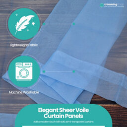 "Neel Blue Voile Curtains Slot Top, 2 Curtains, Sky Blue - 56"" Width X 72"" Drop" - thumbnail 4