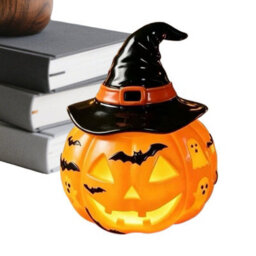 Amorly Small Pumpkin Desk Lamp With Witch Hat, Halloween Tabletop Decorations For Indoor & Outdoor, Bedroom, Living Room, Home, Office - thumbnail 8