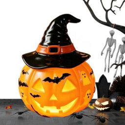 Amorly Small Pumpkin Desk Lamp With Witch Hat, Halloween Tabletop Decorations For Indoor & Outdoor, Bedroom, Living Room, Home, Office - thumbnail 7