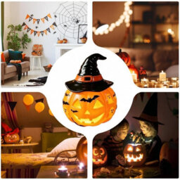 Amorly Small Pumpkin Desk Lamp With Witch Hat, Halloween Tabletop Decorations For Indoor & Outdoor, Bedroom, Living Room, Home, Office - thumbnail 6