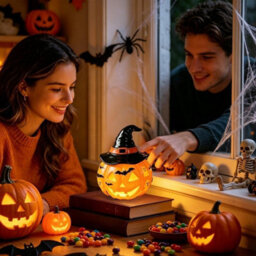Amorly Small Pumpkin Desk Lamp With Witch Hat, Halloween Tabletop Decorations For Indoor & Outdoor, Bedroom, Living Room, Home, Office - thumbnail 2