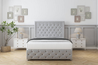 "Sloomy Vienna Silver Plush Divan Bed Set 2 Drawers Right Side With 26"" Strutted & 12"" Footboard 3' Single" - image 1