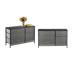 Simpa 5 Drawer Fabric Storage Tower Chest - Grey Set Of 2