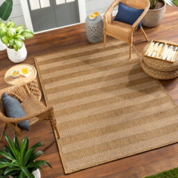 Livabliss Pismo Beach-Modern Brown Tan Yellow Striped In- & Outdoor Jute-Look Rug 200 X 275 Cm Easy Care, Non Shedding - thumbnail 2