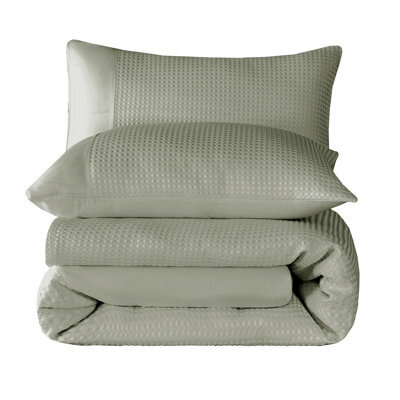 Velosso Waffle Weave Duvet Cover Set With Pillowcases, Button Enclosure Textured Duvet, Easy-Care Quilt Cover - Sage