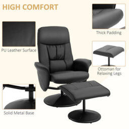 Black Swivel Recliner With Ottoman Pu Leather Reclining Chair And Footrest - thumbnail 3