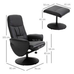 Black Swivel Recliner With Ottoman Pu Leather Reclining Chair And Footrest - thumbnail 2