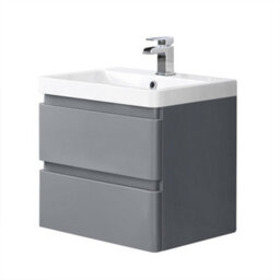 Sundaze 600mm Wall Hung 2 Drawer Vanity Unit Basin Storage Bathroom Furniture Gloss Grey - thumbnail 1