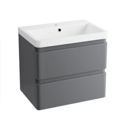 Sundaze 600mm Wall Hung 2 Drawer Vanity Unit Basin Storage Bathroom Furniture Gloss Grey - thumbnail 3