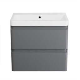 Sundaze 600mm Wall Hung 2 Drawer Vanity Unit Basin Storage Bathroom Furniture Gloss Grey - thumbnail 2
