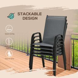Outsunny Set Of 4 Garden Dining Chair Set Outdoor W/ High Back, Dark Grey - thumbnail 5