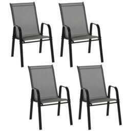 Outsunny Set Of 4 Garden Dining Chair Set Outdoor W/ High Back, Dark Grey - thumbnail 2