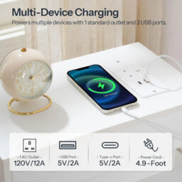 Bedside Table With Charging Station Led Nightstand Side Table With Power - thumbnail 4