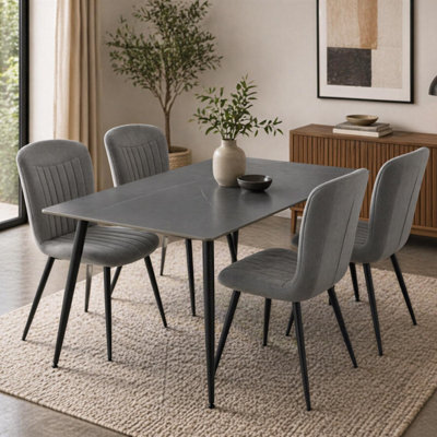 Fwstyle Monaco Grey Sintered Stone 5 Piece Dining Table Set With 4 Grey Waterfall Clamshell Dining Chairs - image 1