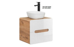 Impact Furniture Wall Hung Vanity Unit 600mm Countertop Bathroom Sink Cabinet With Drawers Handleless White Gloss Oak Arub - thumbnail 6