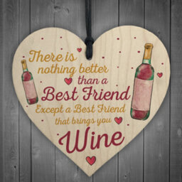 Red Ocean Best Friend Brings Wine Gift Friendship Best Friend Sign Shabby Chic Heart Wine Spirits Bff Plaques - thumbnail 1