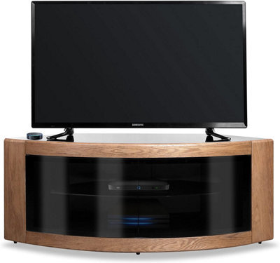 "Homeology Pangea Black Oak Curved Tru-Corner Beam-Thru Doors Up To 50"" Tv Cabinet" - image 1