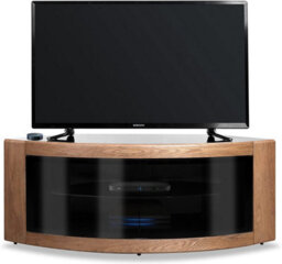 "Homeology Pangea Black Oak Curved Tru-Corner Beam-Thru Doors Up To 50"" Tv Cabinet" - thumbnail 1