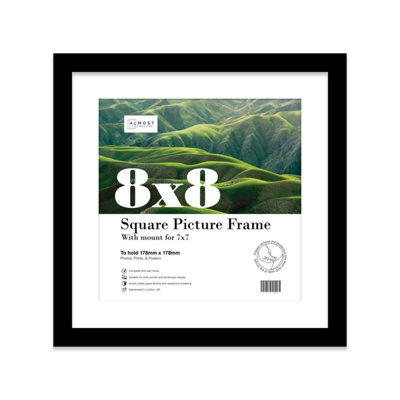 "8X8"" Black Picture Frame - 8X8"" Square Frame With 7X7"" Mount For 8X8""/7X7"" Pictures Art Deco Style Room Decor, 1 Pack" - image 1
