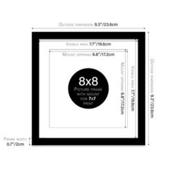 "8X8"" Black Picture Frame - 8X8"" Square Frame With 7X7"" Mount For 8X8""/7X7"" Pictures Art Deco Style Room Decor, 1 Pack" - thumbnail 2