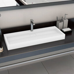 Berkfield Chic Wash Basin 120X46X11 Cm Mineral Cast/marble Cast White - thumbnail 2