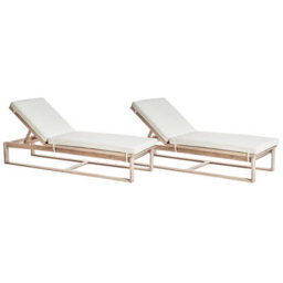 Beliani Set Of 2 Sun Loungers With Cushions Azzanello Acacia Wood Off-White