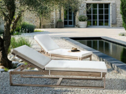 Beliani Set Of 2 Sun Loungers With Cushions Azzanello Acacia Wood Off-White - thumbnail 2