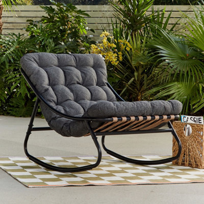 Solace Outdoor Rocking Chair - Black Metal Frame, Dark Grey Cushion - image 1