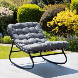 Solace Outdoor Rocking Chair - Black Metal Frame, Dark Grey Cushion - thumbnail 2