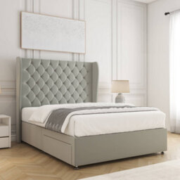 Bsspoke Amelia Divan Bed Set Silver Plush Velvet With 54Inch Wingedback Panel Headboard No Drawers No Mattress In All Sizes - thumbnail 2