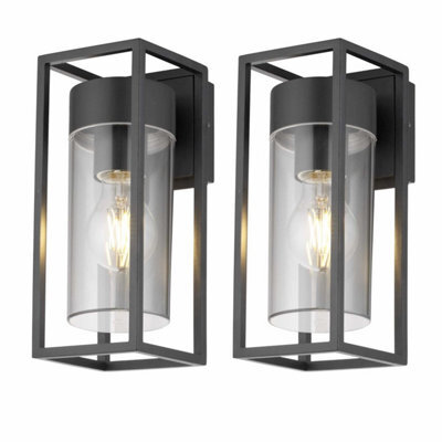 First Choice Lighting Set Of 2 Hale Black With Clear Pc Ip44 Outdoor Wall Lights - image 1