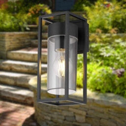 First Choice Lighting Set Of 2 Hale Black With Clear Pc Ip44 Outdoor Wall Lights - thumbnail 4