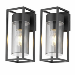 First Choice Lighting Set Of 2 Hale Black With Clear Pc Ip44 Outdoor Wall Lights - thumbnail 1