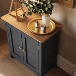 Fwstyle Taberno 2 Door Sideboard Storage Cabinet Graphite Blue & Oak (H) 67 (W) 65 (D) 33Cm - thumbnail 2