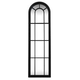 Wyld Haus Slim Tall Black Wood Arched Panel Window Mirror - thumbnail 2