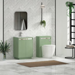 Royal Bathrooms Orion 600mm Mint Sage 2 Door Floor Standing Bathroom Vanity Unit With Carrara White Basin & Chrome Accent Trim - thumbnail 3