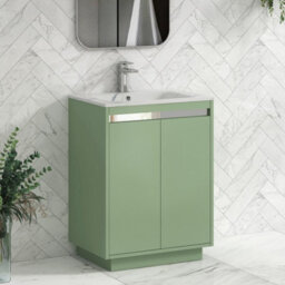 Royal Bathrooms Orion 600mm Mint Sage 2 Door Floor Standing Bathroom Vanity Unit With Carrara White Basin & Chrome Accent Trim - thumbnail 6