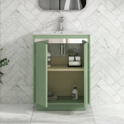 Royal Bathrooms Orion 600mm Mint Sage 2 Door Floor Standing Bathroom Vanity Unit With Carrara White Basin & Chrome Accent Trim - thumbnail 4