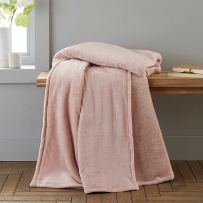 Catherine Lansfield Raschel Velvet Touch 130X170Cm Blanket Throw Blush Pink - image 1