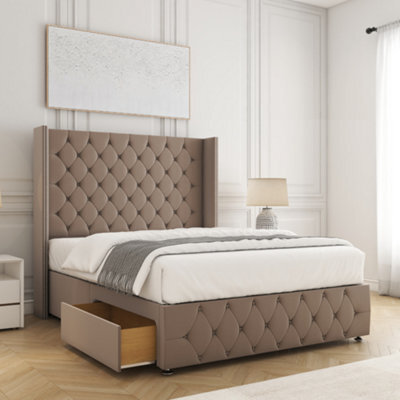 Bsspoke Mayfair Divan Bed Set Mink Plush Velvet 54Inch Headboard & Footboard 2 Drawers Footend & Mattress In 4Ft 4Ft6 5Ft 6Ft - image 1