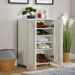Home Source Halden 2 Door White Shoe Cabinet Hallway Storage Organiser Unit - thumbnail 2