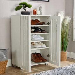 Home Source Halden 2 Door White Shoe Cabinet Hallway Storage Organiser Unit - thumbnail 4