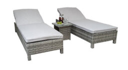Signature Weave Sarena Wicker 2X Sun Lounger Bed Chair & Side Drinks Table Grey