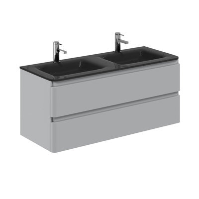 Plum&clay Marvel Gloss Light Grey Wall Hung Bathroom Vanity Unit With Grey Glass Basin (W)1200mm - image 1