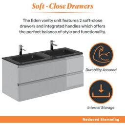 Plum&clay Marvel Gloss Light Grey Wall Hung Bathroom Vanity Unit With Grey Glass Basin (W)1200mm - thumbnail 3