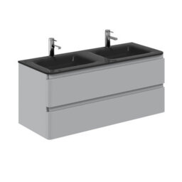 Plum&clay Marvel Gloss Light Grey Wall Hung Bathroom Vanity Unit With Grey Glass Basin (W)1200mm - thumbnail 1