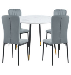 Hallowood Furniture Finley Small Round Dining Table In White Marble Finish With 4 Light Grey Faux Leather Chairs - thumbnail 8
